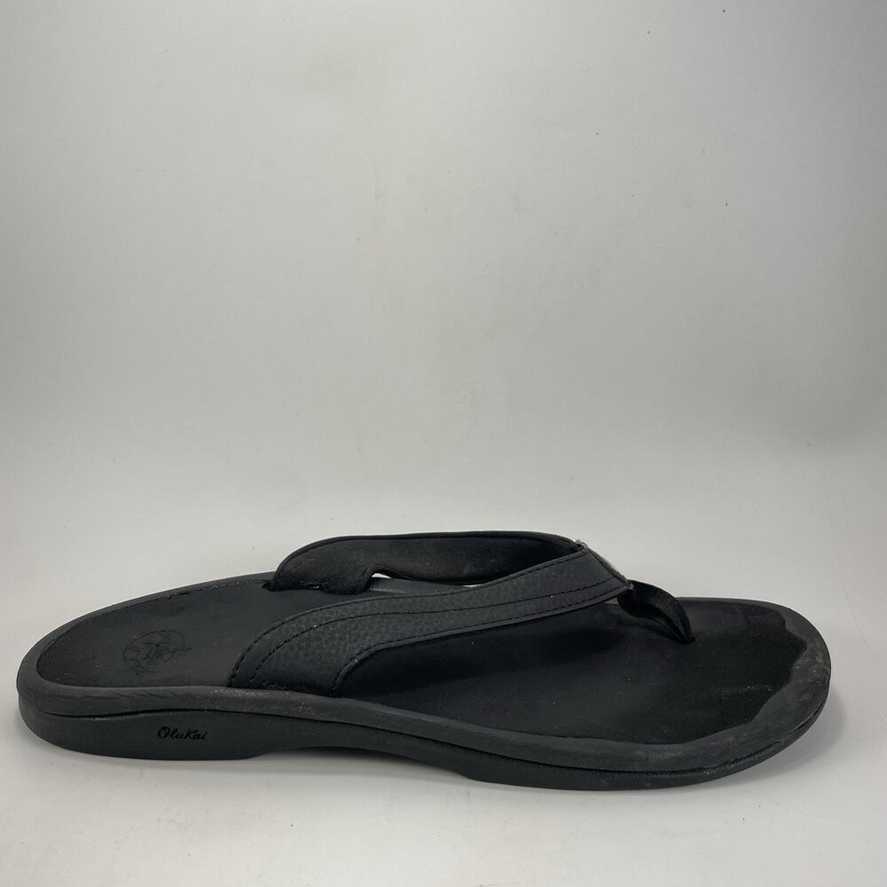 Olukai Ohana Leather Flip Flops Womens Size 11 Black Hawaiian Beach Sandals